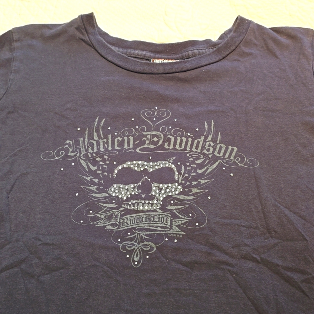 Dark Grey ladies Harley-Davidson tshirt sz L. Outpost HD Pueblo,CO